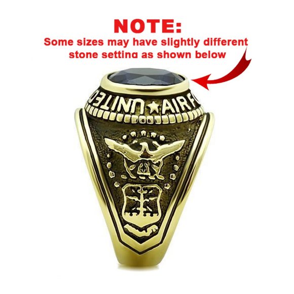 United States U.S. Air Force Ring - USAF Military Rings Gold Blue Stone - Picture 2 of 8